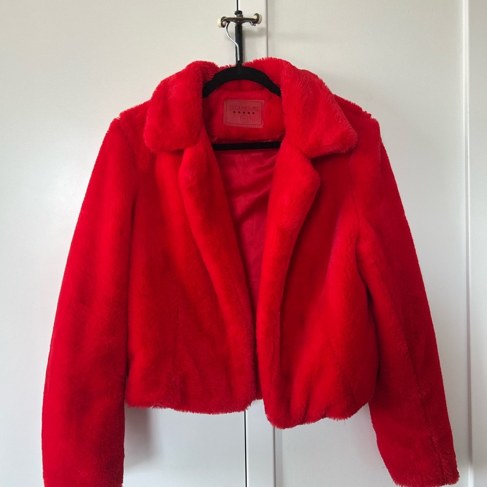 Red Faux Fur Cropped Jacket